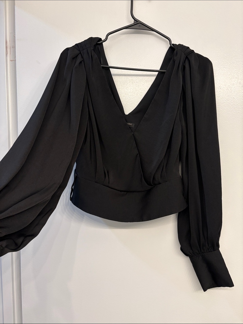 Banana Republic Black Draped V-Neck Long Sleeve Blouse